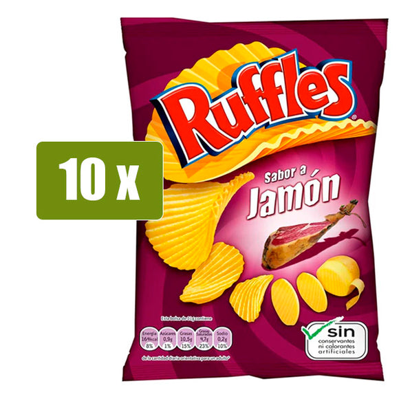 RUFFLES 10 x Patatas fritas onduladas sabor a jamón 150g