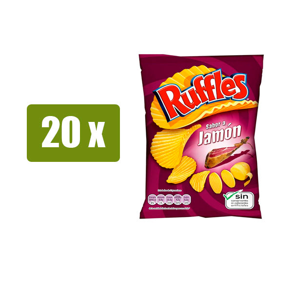 Ruffles 20 X Patatas Fritas Onduladas Sabor A Jamón 45g Formato Bar Mesa Del Sur 1350