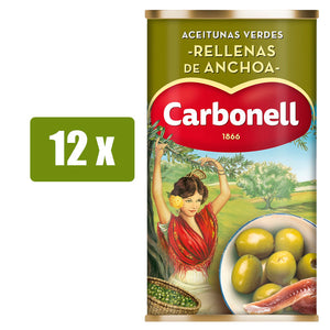 CARBONELL 12 x Aceitunas verdes rellenas de anchoa 150g