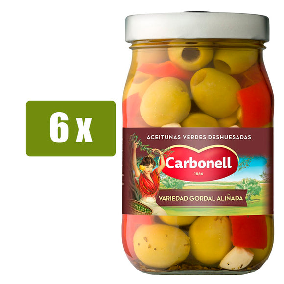 CARBONELL 6 x aceitunas verdes deshuesadas gordal 350g