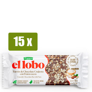 EL LOBO 15x Turrón Chocolate Crujiente con Frutos Secos 150g