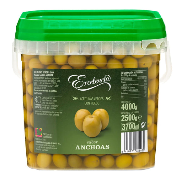 EXCELENCIA Aceitunas verdes con hueso, sabor Anchoas 4kg