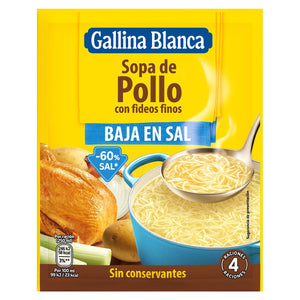 GALLINA BLANCA Sopa de Pollo con fideos, Baja en sal 35g