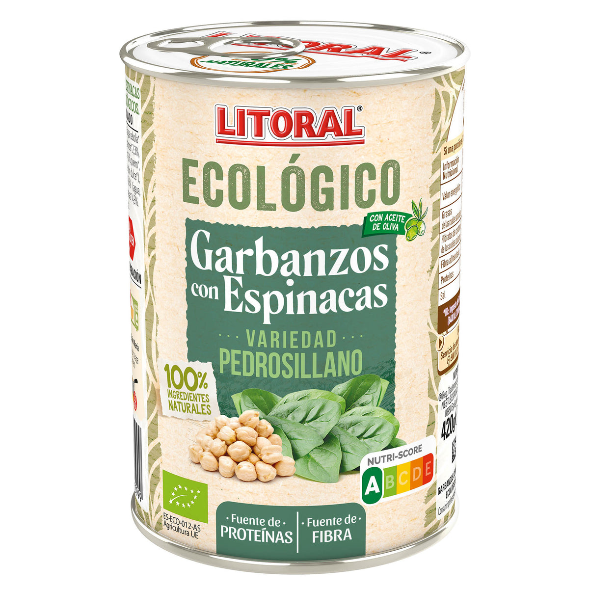 LITORAL Garbanzos con espinacas ecológicos 420g Mesa Del Sur